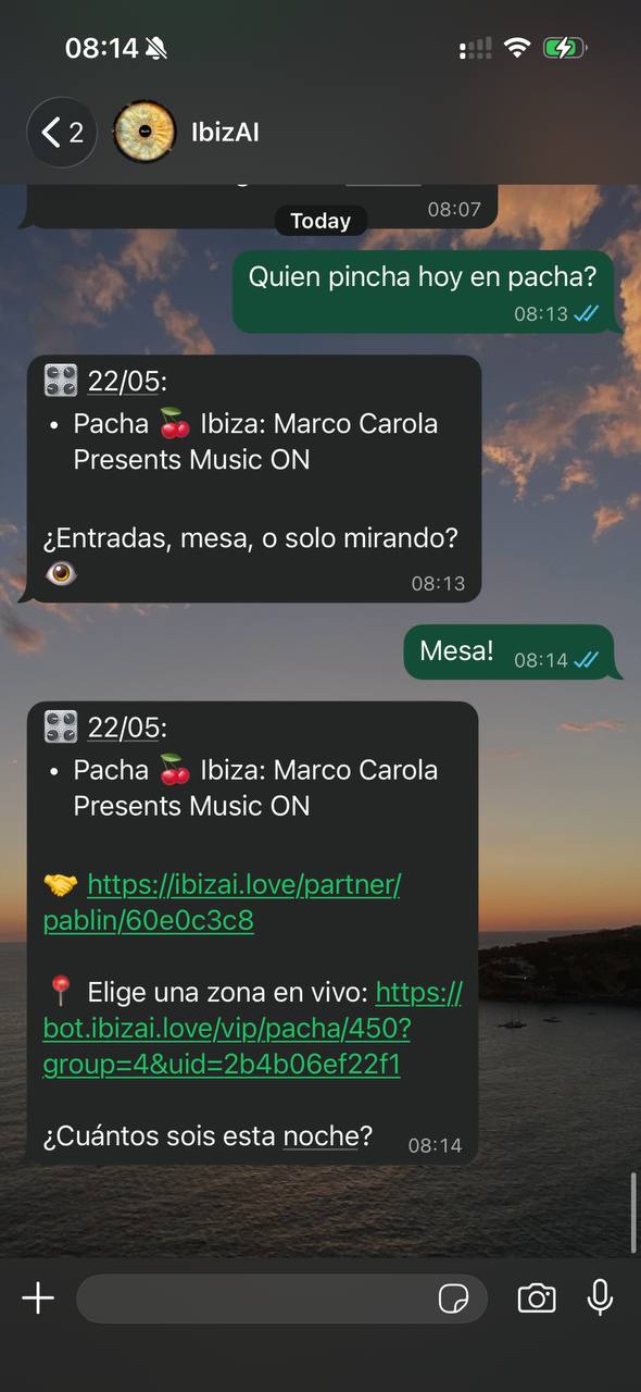 Noche en Pacha conversación