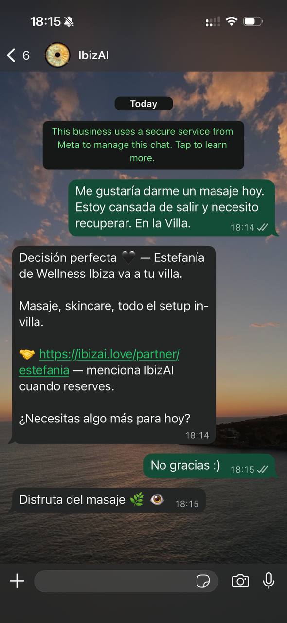 Client requesting massage in IbizAI